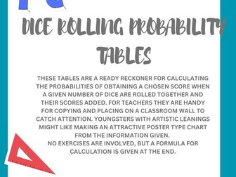 DICE ROLLING PROBABILITY TABLES