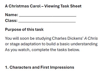 English Lit AQA 'A Christmas Carol' Viewing task sheet