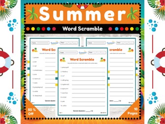 Summer Word Scramble Puzzles : End of Year Activity for Early Finishers