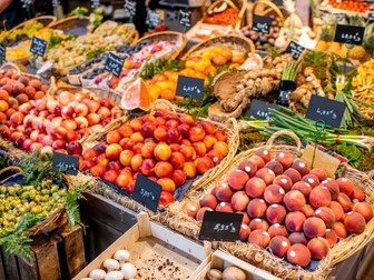 At a French market - buying fruits and vegetables in euros