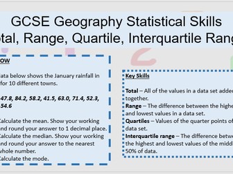 GCSE Geography Statistical Skills - Total, Range, Quartiles and Interquartile Range