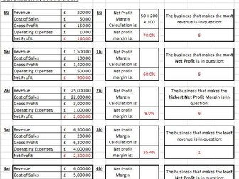 Gross and Net Profit Worksheets