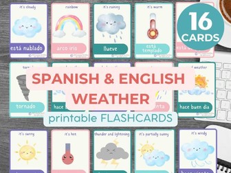 16 Weather BILINGUAL SPANISH ENGLISH Cards | Montessori flashcards | Pre-School Cards
