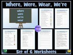 Homophones: Where, Were, We're And Wear - 6 Worksheets By Krazikas 