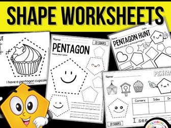 Kindergarten 2D Shapes Worksheet: PENTAGONS – Shape Sort, Shape Hunt, Math