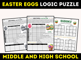 Easter Eggs Logic Puzzle - Sudoku Activities Middle & High School Sub Plans