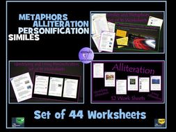 Personification, Alliteration, Similes and Metaphors: 44 Worksheets