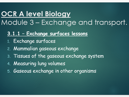 OCR A level Biology (H020) Module 3 - Exchange surfaces series of lessons