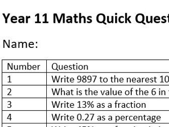 Foundation Maths Revision 100 Quick Questions Set 1 - Day 1