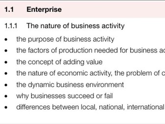 Cambridge 9606 1.1.1 Nature of Business Activity