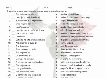 Antonyms and Opposite Actions Sentence Match Spanish Worksheet
