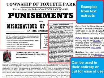 Non-fiction text extracts: theme of Victorian workhouses