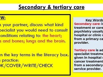 BTEC Tech Award Health & Social Care Component 2, L7 Secondary & tertiary care