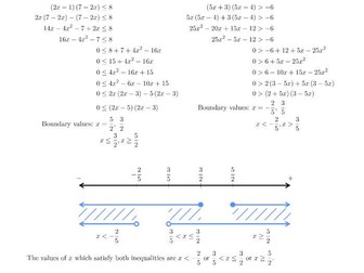 Quadratic Inequality and Simultaneous Inequality Worksheets
