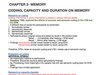 Psychology A level AQA - Memory notes