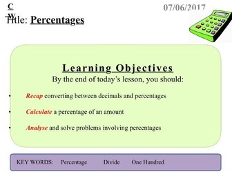 Percentages of amounts (calculator method)