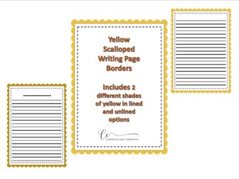 Yellow Scalloped Writing Page Border: 2 shade varieties with lined and unlined options