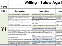 Writing Below Age Related Expectation Assessment Tracking Sheet ...