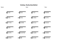 bus stop division worksheet with answers teaching