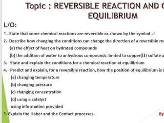 IGCSE CHEMISTRY: REVERSIBLE REACTION AND EQUILIBRIUM