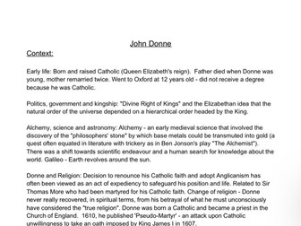 John Donne Poetry - A Level English Literature and Language (AQA)