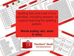 Y5 Spelling Activities Pack Words Ending Ence Ent