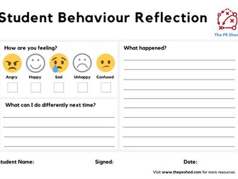 Student Behaviour Reflection Sheet for PE - The PE Shed - Free