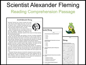 Scientist Alexander Fleming Reading Comprehension and Word Search