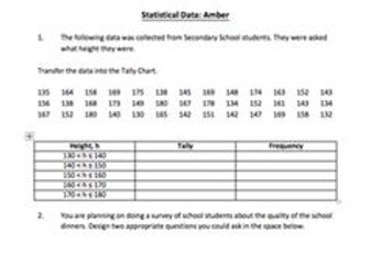 Differentiated Statistical Data Worksheets