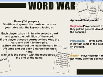 AQA GCSE RS  Revision Card Game Key Words Christianity, Islam and all Themes