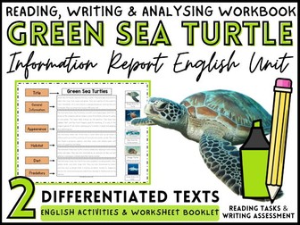 Green Sea Turtle Information Texts, Report Paragraph Writing & Reading Analysis