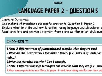 GCSE English Language Paper 2 (AQA), Question 5 - Revision lesson