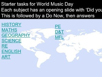 WORLD MUSIC DAY STARTERS