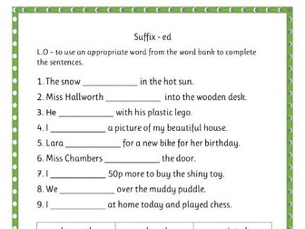 Differentiated suffix worksheets - ed