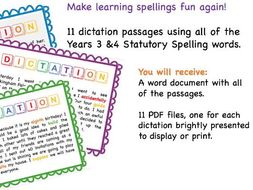 Year 3 and 4 Spelling Dictation Activities | Teaching Resources