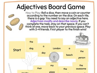 Adjectives Board Game KS2 SATs GCSEs 11plus
