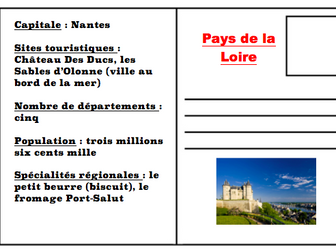 French regions running dictation "postcards" with questions