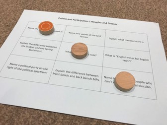 GCSE Citizenship AQA Politics and Participation Noughts and Crosses Games