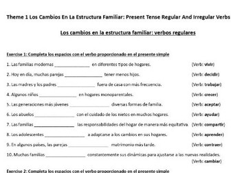 Los cambios en la estructura familiar: regular & irregular verbs present tense