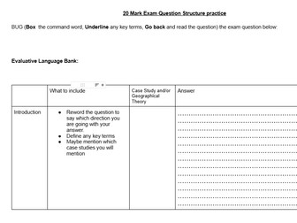 Edexcel A Level Geography 20 Mark Exam Question Worksheet Writing Grid