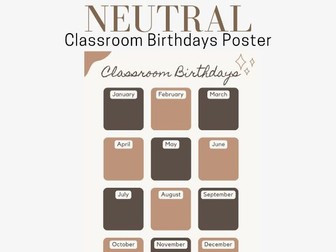 Neutral Muted Beige Classroom Birthdays Poster Decor, Printable Digital Download