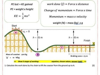 Rollercoaster Kinetic and Potential Energy, Momentum and Velocity