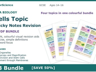 GCSE Biology Cells Revision Bundle | 4 Colourful Sticky Note Revision Mats
