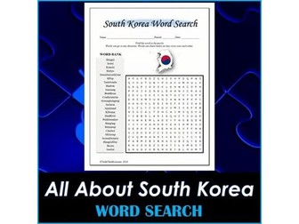 All About South Korea Word Search Puzzle