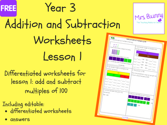 Add and subtract multiples of 100 worksheets (Year 3 Addition and Subtraction)