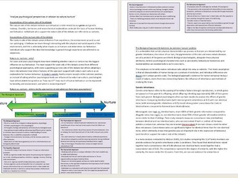 A-Level Psychology - 'Analyse psychological perspectives in relation to the nature/nurture debate'