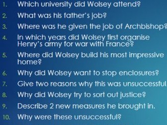 Wolsey and Cromwell Revision Quizzes