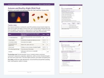 Autumn & Bonfire Night SPaG Pack Y3/Y4