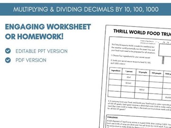 Multiplying Decimals by 10, 100, 1000 | Worksheet Homework Task | Mini Project