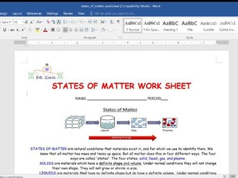 States of Matter word worksheet for MYP_G6 Science